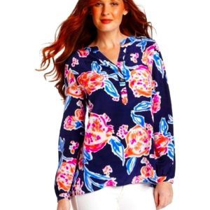 LILLY PULITZER ALEXANDRA FLORAL SILK TOP BLOUSE